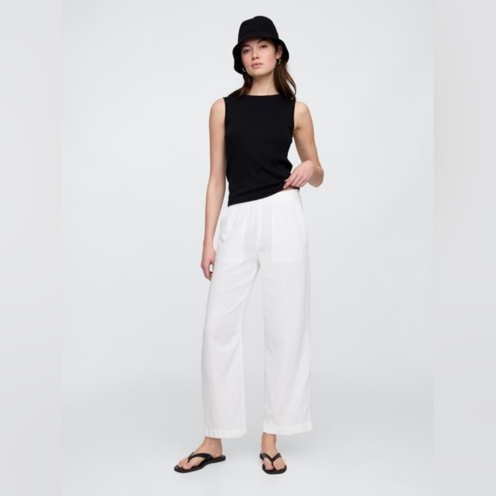 GAP White Wide-Leg Gauze Pants